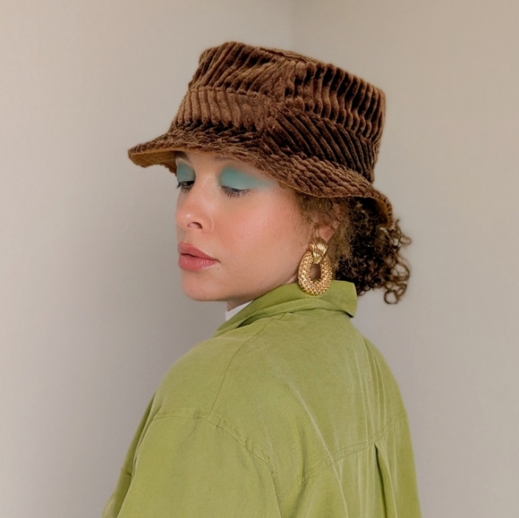 Camp High Vintage 90s Chocolate Brown Furry Courdroy Bucket Hat Y2K - Picture 1 of 8